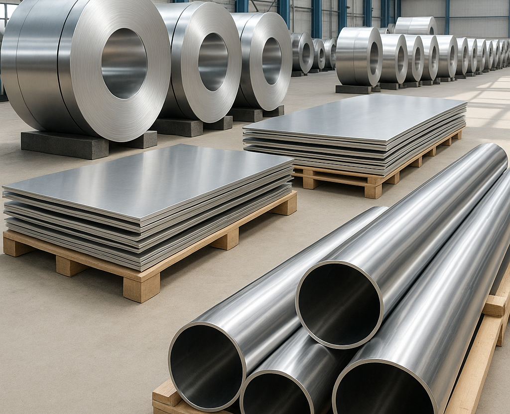 Duplex_Halle Lagerhalle mit Edelstahl-Platten und -Rohren